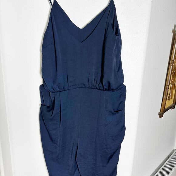 MOSS Copenhagen Sigrid Navy Blue Silky Jumpsuit sz S - Picture 2 of 10